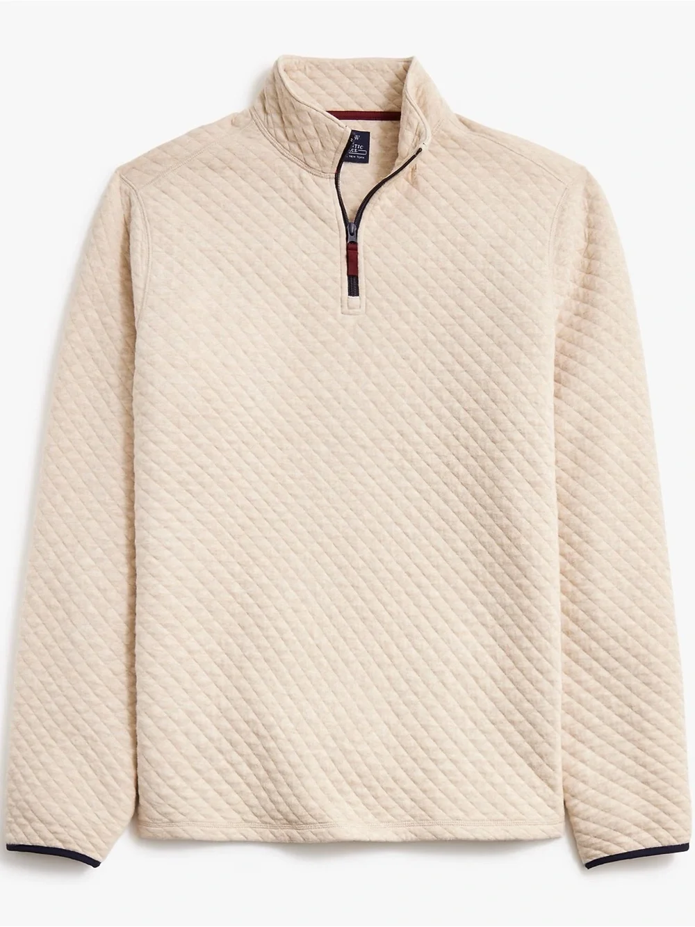 J.Crew Authentic Fleece Quilted Quarter Zip Pullover Sweater Oatmeal Heather XL